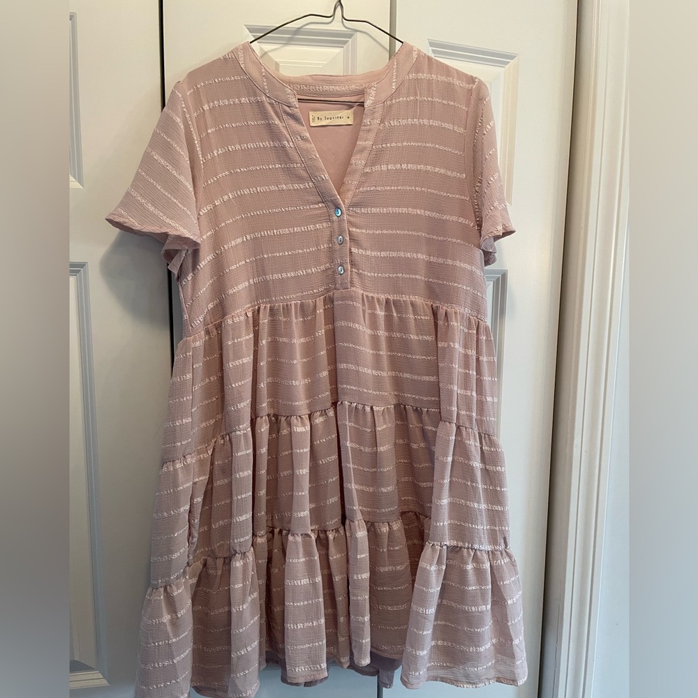 Pink Striped Tiered Dress